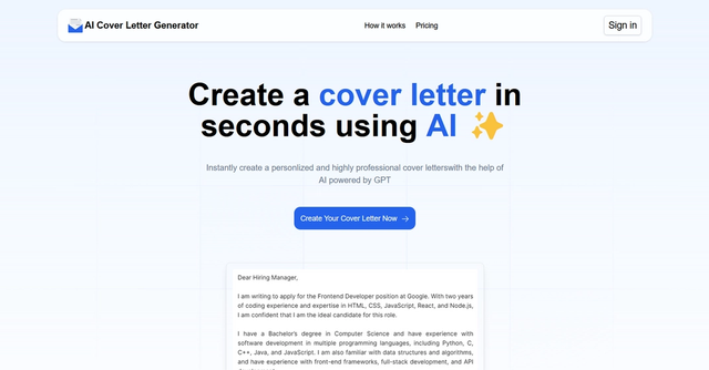 Read more about the article AI Cover Letter Generator : Details and Key Features