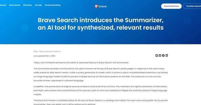 Read more about the article Brave Search Summarizer AI : Details and Key Features